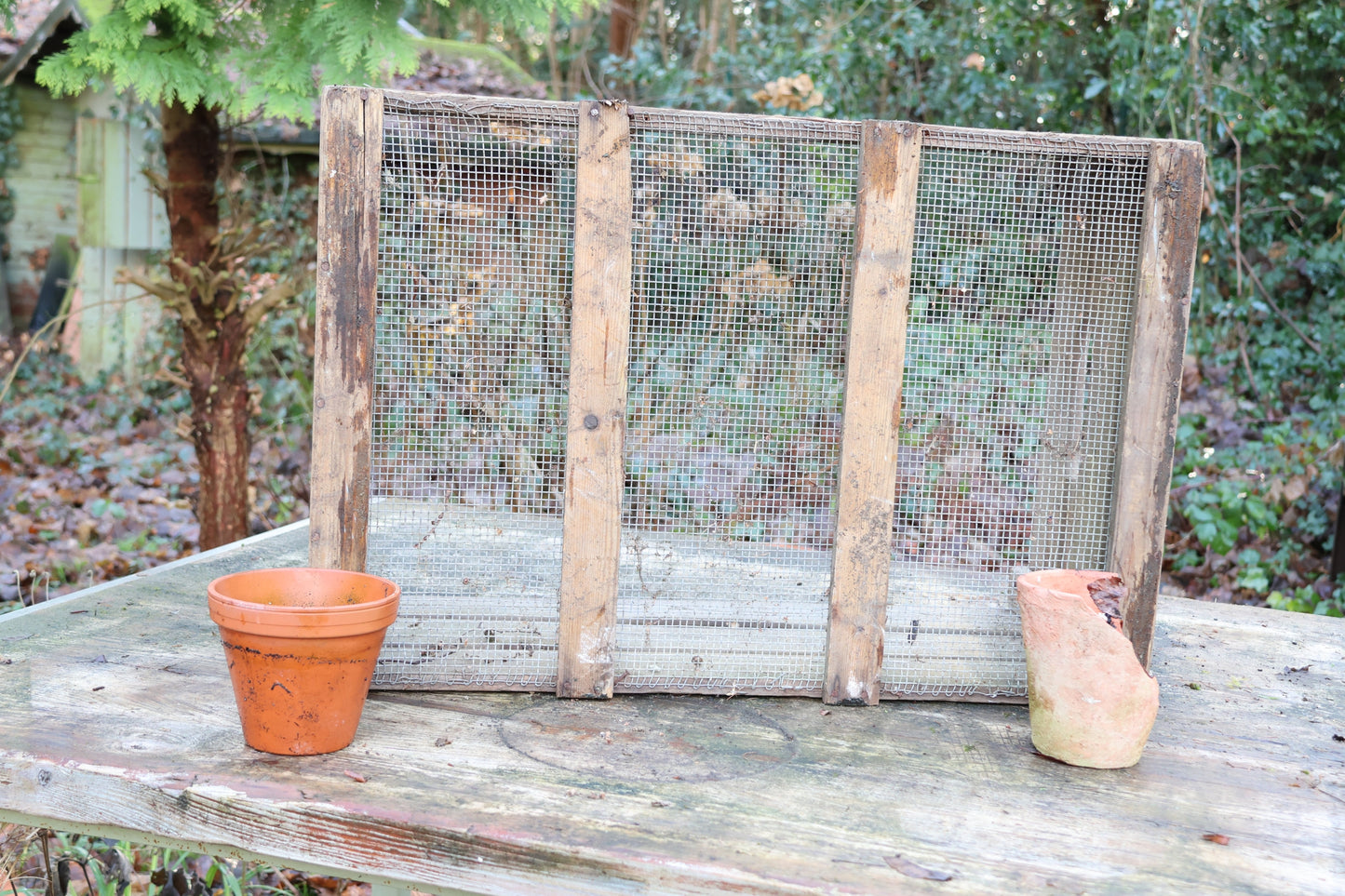 Alte Holzkiste XXL mit Drahtboden, Lagerkiste, Pflanzkiste, Transportkiste, Kiste, Blumenzwiebelkiste Stapelkiste, Obstkiste, Apfelkiste,DIY