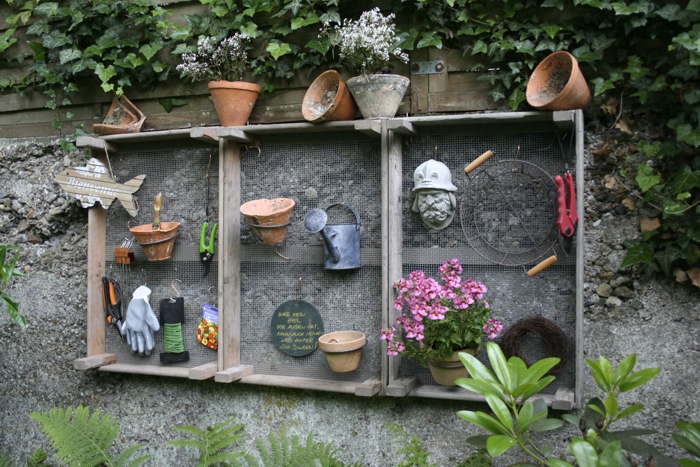 Blumenzwiebelkiste, Durchwurfsieb, Gartendeko für die Wand, Halter für Gartenwerkzeug, Gartenregal